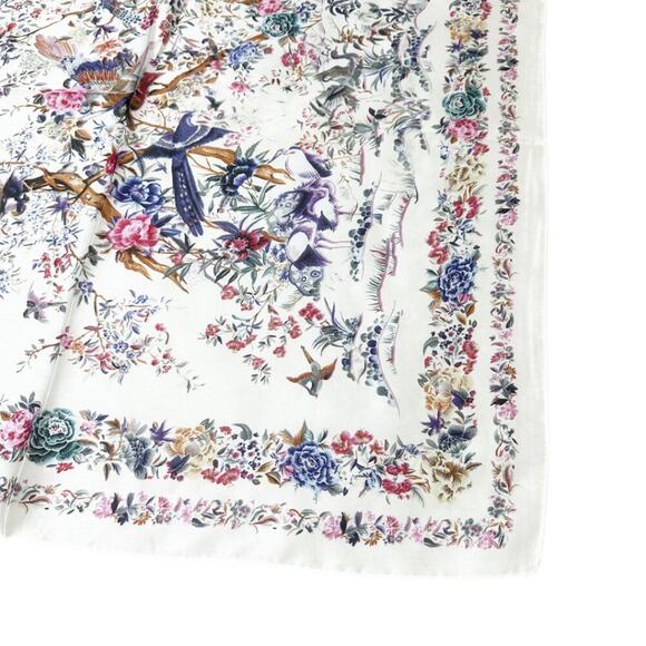 2/$30 NEW Cream Bird Floral Flower Printed Silky Fashion Scarf - Picture 9 of 14